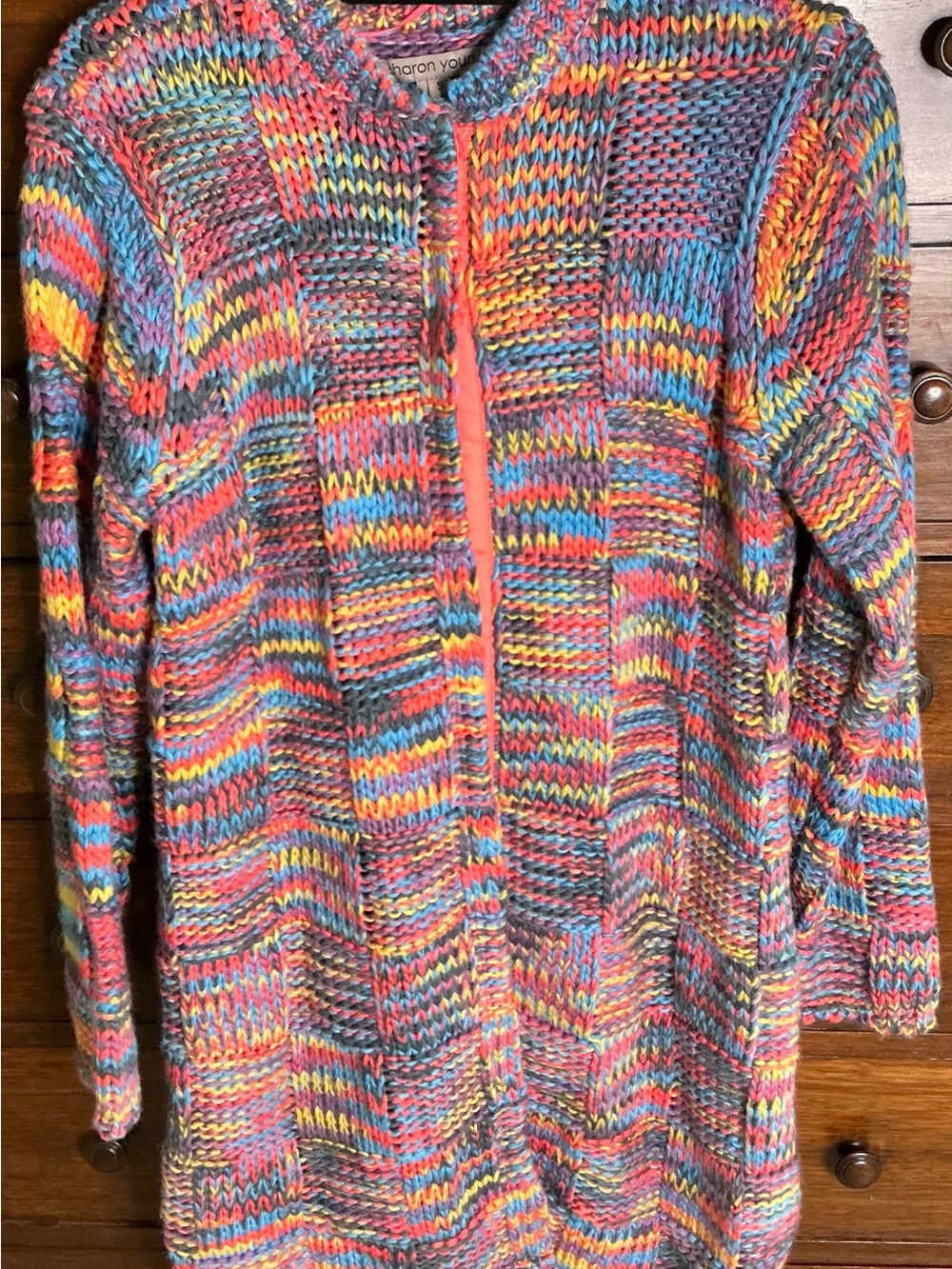 Sharon Young Multicolor Knit Cardigan in Pink, Blue & Yellow
